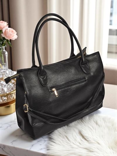 Damenhandtasche Aristea Nero schwarzes Öko-Leder 41x31 elegant