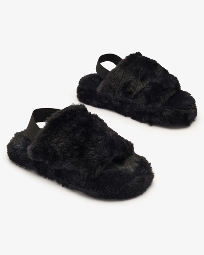 Royalfashion Schwarze Damen-Pelz-Pantoffeln Nabres