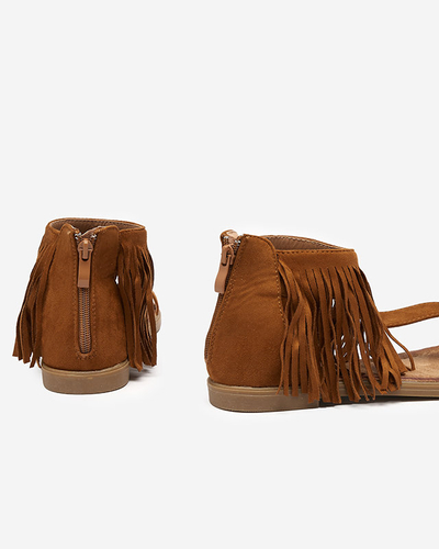 OUTLET Damensandalen mit Fransen in Camel Clov-Schuhe