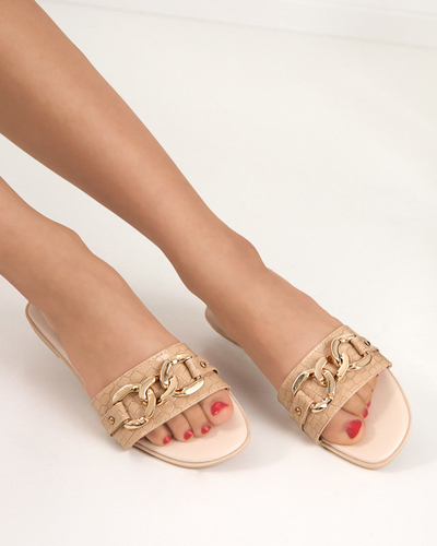 Beige Damenhausschuhe mit Metallkette Meritala - Schuhe
