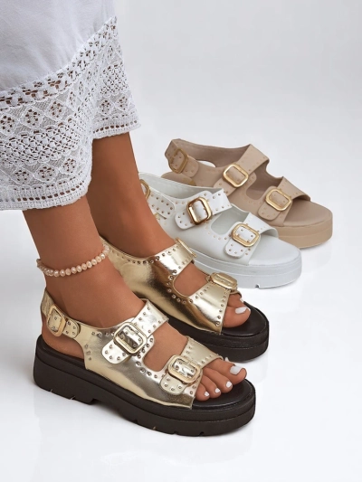 Royalfashion Damen Sandalen mit dicker Sohle und Strasssteinen Rocky Chic