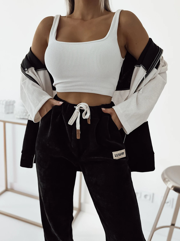 Royalfashion Schwarz gestreiftes Damen-Sportset