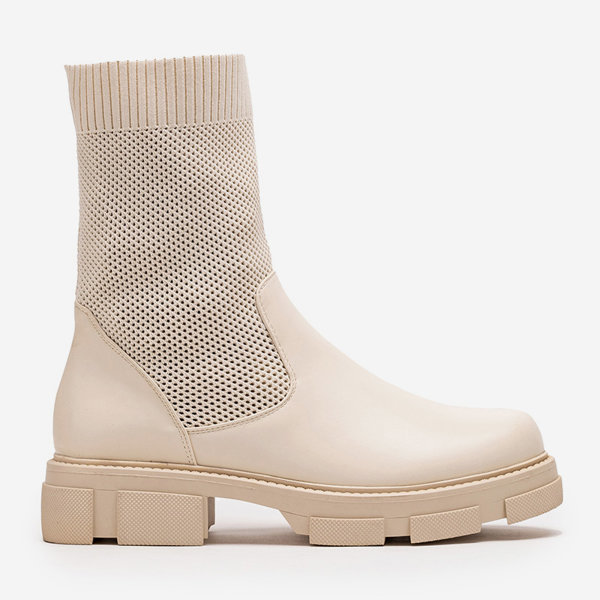 OUTLET Beige durchbrochene Damenstiefeletten Roibu - Schuhe