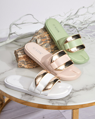 Beige Damenhausschuhe mit großem Goldornament Kedino - Footwear