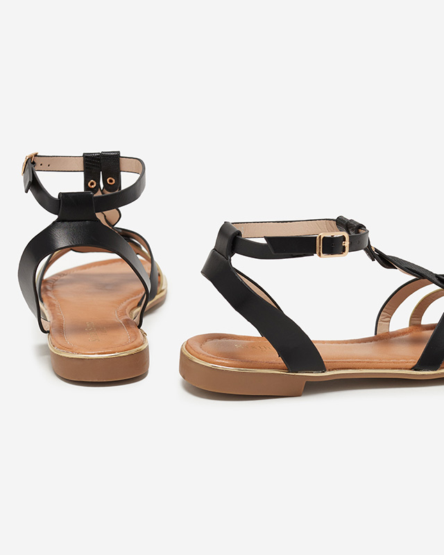 Flache Damensandalen in Schwarz und Gold Fatop - Schuhe