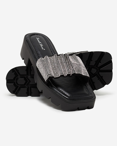 Schwarze Damen Flip-Flops mit Zirkonen Emkoy - Footwear