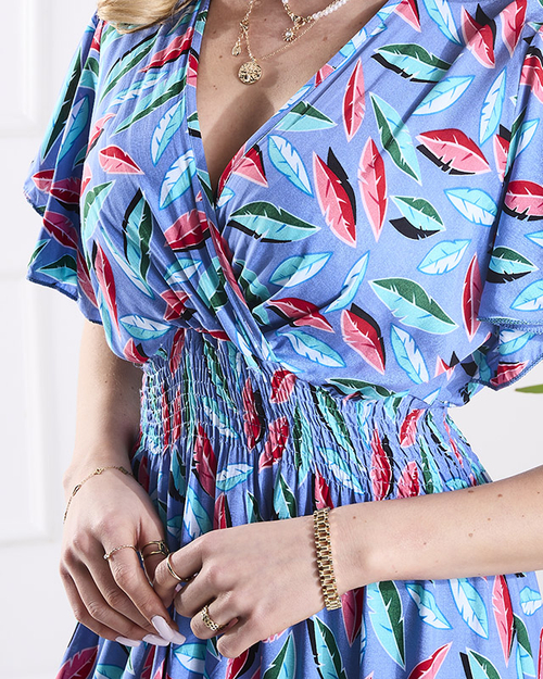 Синя жіноча довга сукня з пір'ям - Одяг