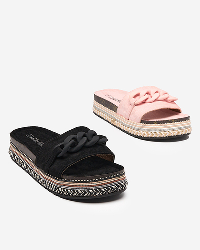 OUTLET Schwarze Damenhausschuhe mit verzierter Sohle Hillam - Footwear