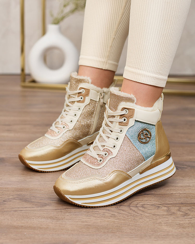 Royalfashion Damen sportliche goldene Sneaker mit Glitzer Kawellas