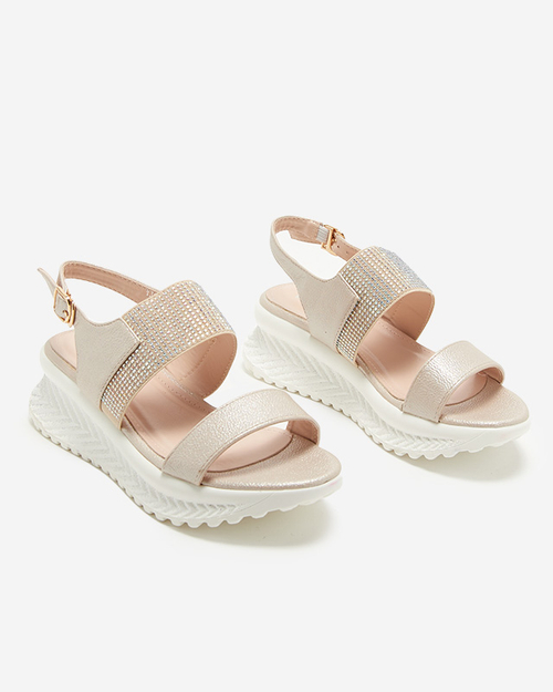 Коричнево-золоті жіночі босоніжки з фіанітами Mareeo - Взуття