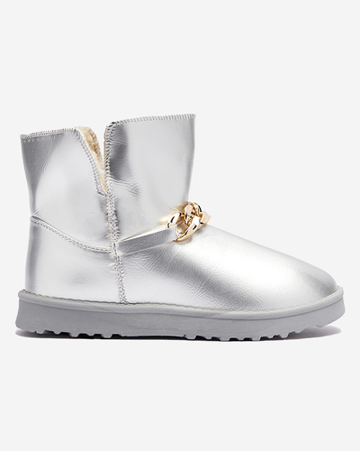 Жіночі лаковані снігоступи з екошкіри сріблястого кольору Plerussi- Footwear