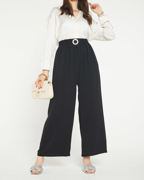 Чорні жіночі штани палаццо з прикрасою