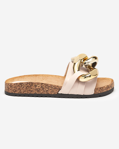 Damen Pantoletten Coralia Royalfashion ecru auf Plateau mit Kette