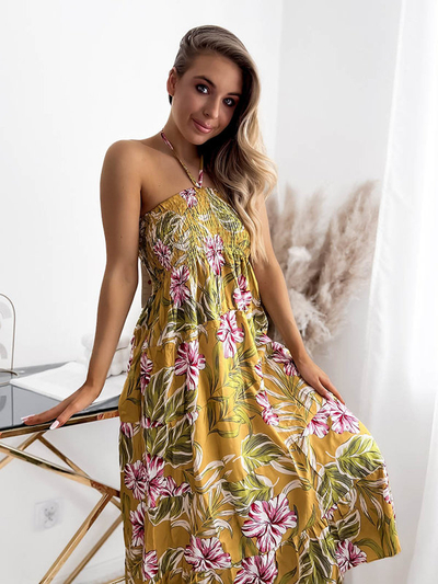Gelbes Damen-Midikleid mit Blumenmuster - Kleidung