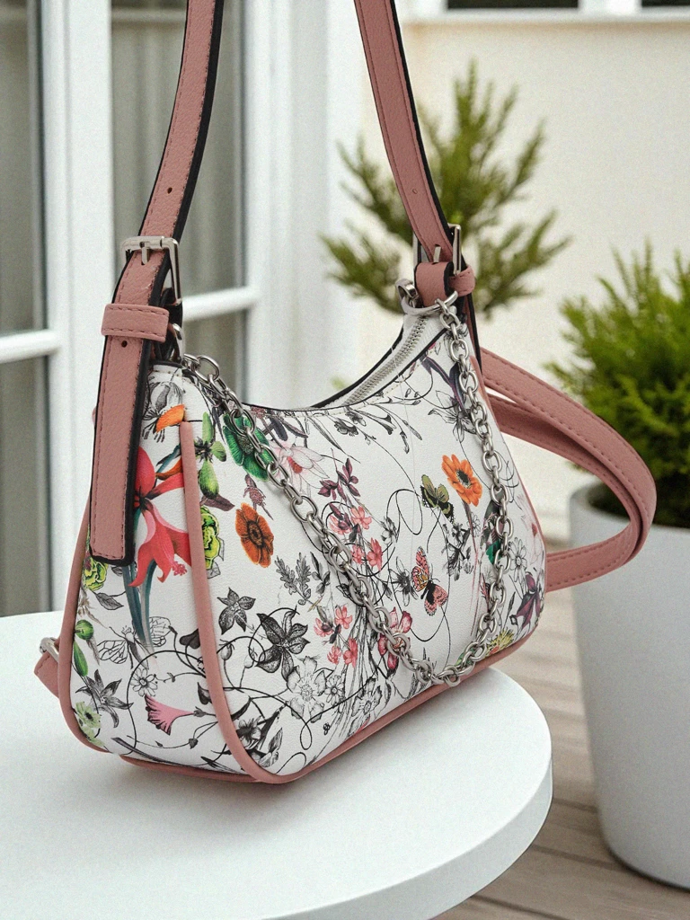 Royalfashion Kleine Damenhandtasche aus Ökoleder mit Blumenmuster Lily Bloom