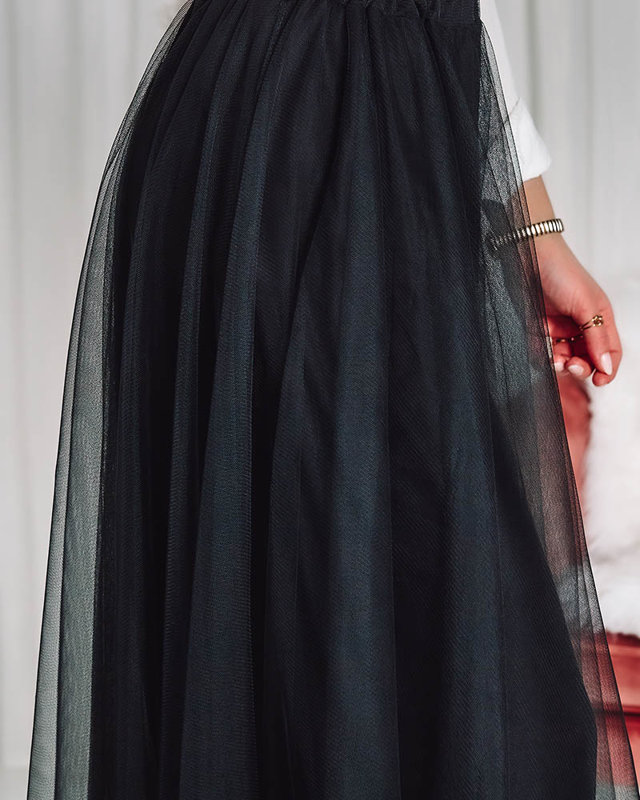 Doppellagiger Midirock für Damen in Schwarz - Kleidung