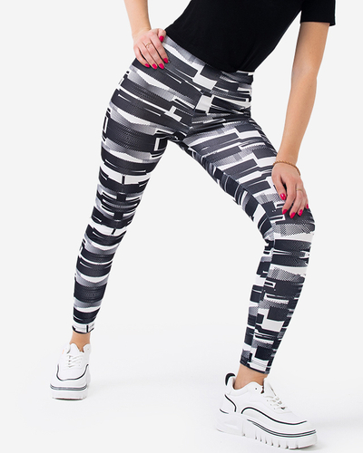 Schwarz-weiß gemusterte Leggings für Damen mit hoher Taille - Bekleidung