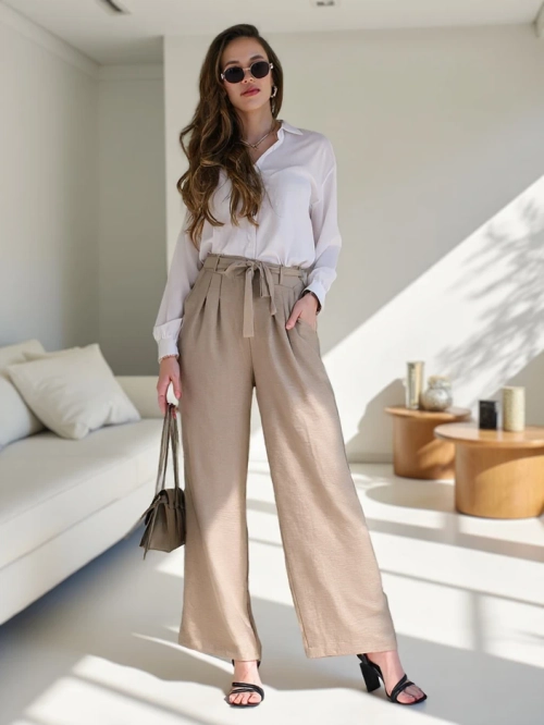 Royalfashion Жіночі широкі штани з поясом