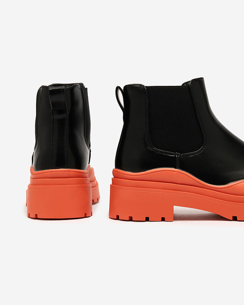 Royalfashion Чорні жіночі черевики a'la sztyblety на помаранчевій підошві Aterisa