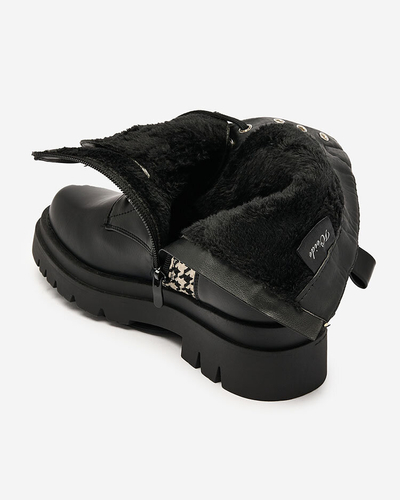 Royalfashion Schwarze Damenstiefel mit Zatafel-Pepita-Einsatz