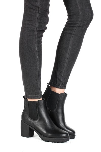 Czarne botki z eko-skóry - Obuwie