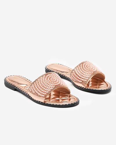 OUTLET Damenpantoffeln in Rosa und Gold mit Ahaio-Verzierungen - Schuhe