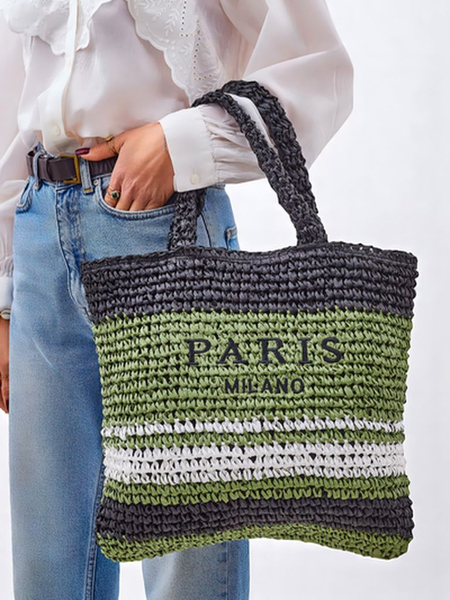 Royalfashion Große Strohtasche für Damen Paris Stripe