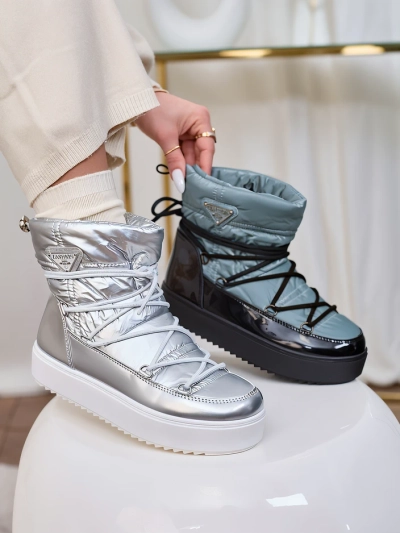 Royalfashion Damen Silber Vevnose Schlupfstiefel a'la Schneestiefel