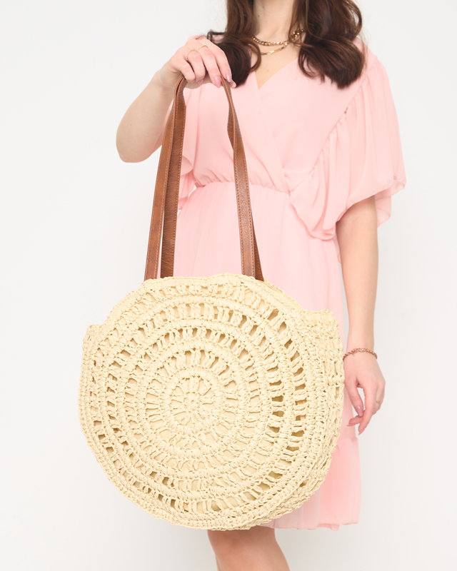 Runde beige Strohtasche für Damen - Accessoires