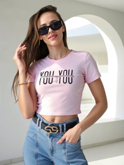 Royalfashion Damen Baumwolle Crop Top mit der Aufschrift