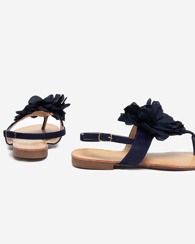 Marineblaue Damensandalen mit Blume Nerikala - Schuhe