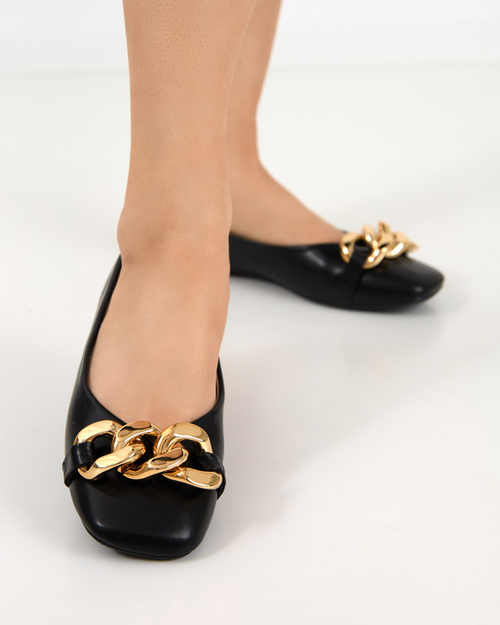 Ballerinas aus Kunstleder für Damen in Schwarz mit goldener Gassi-Verzierung - Schuhe