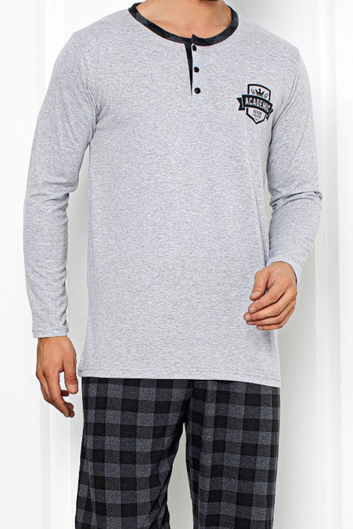 Royalfashion Світло-сіра чоловіча піжама з картатими штанами