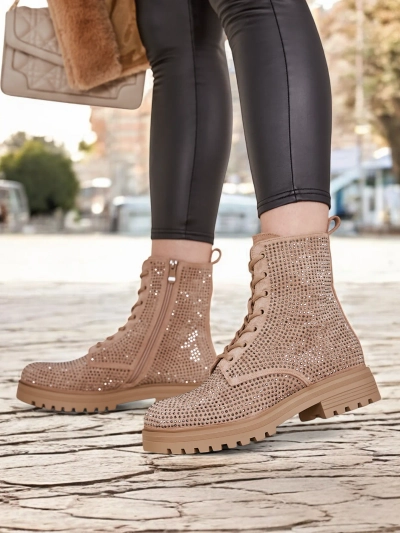 Royalfashion Damen Schnürstiefeletten mit Zirkonen Russos