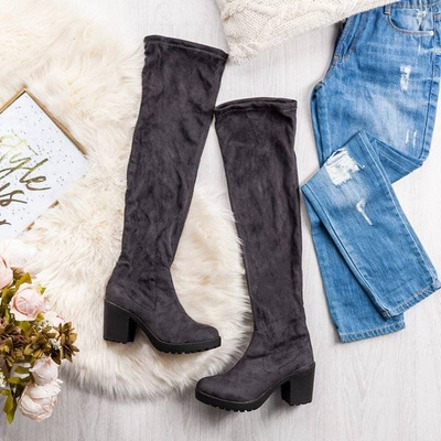 OUTLET Graue Stiefel auf einem höheren Pfosten Moccalinea - Footwear