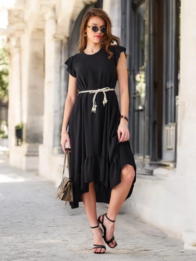 Royalfashion Damen-Midikleid mit Rüschen und kurzen Ärmeln