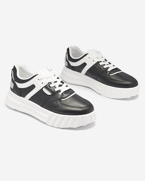 Жіночі повсякденні спортивні туфлі з екошкіри чорного кольору з білими вставками Netiris - Взуття