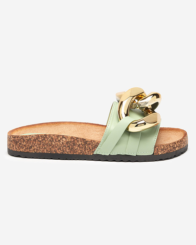 Damen Sandalen Thalia Royalfashion grün mit Kette auf flacher Sohle