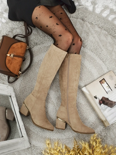 Damen Öko-Wildleder Stiefel mit Blockabsatz Niefio