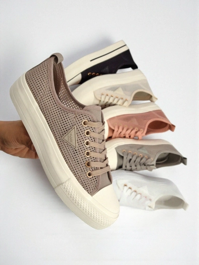 Damen Sneaker Hypatia Mesh hellbraun für den Sommer flache Sohle 3cm