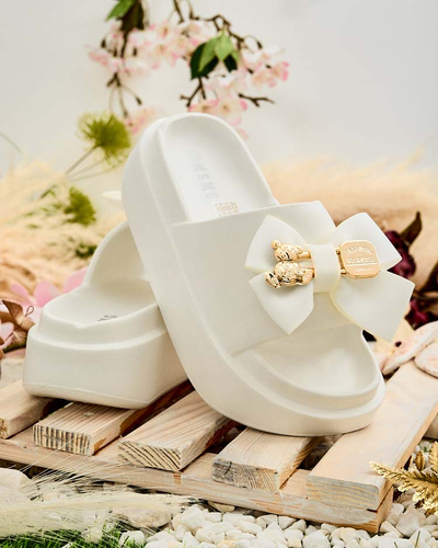 Royalfashion Damen-Gummi-Flip-Flops mit Zierschleife Apis