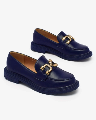 Жіночі мокасини Royalfashion темно-синього кольору з золотистим декором Aderica