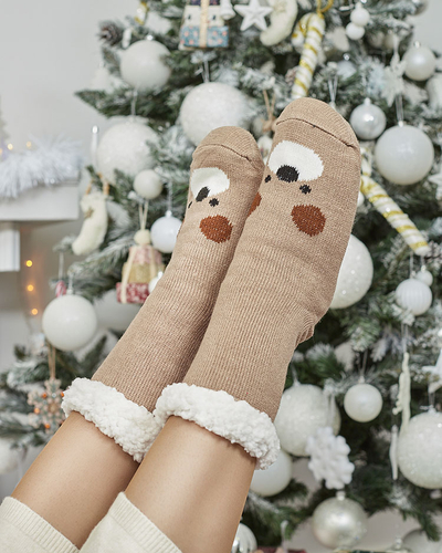 Royalfashion Warme beige Damensocken mit Teddybär
