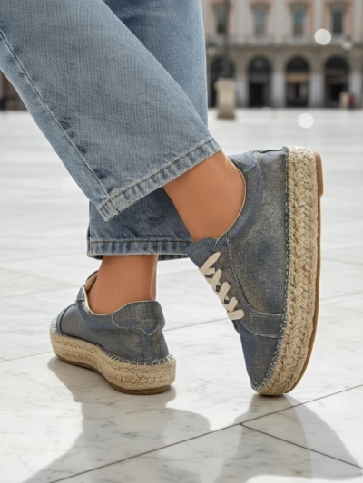 Aurelia Denim Espadrillos – Damen-Sneakers mit flachem Absatz und Stoff