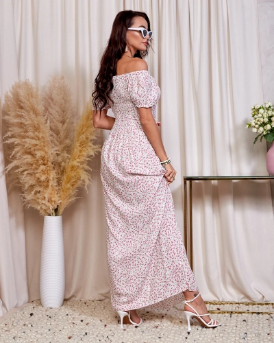 Weißes und rosafarbenes geblümtes Maxikleid a'la hiszpanka- Kleidung