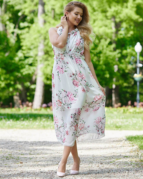Біле жіноче плаття максі з квітами - Одяг