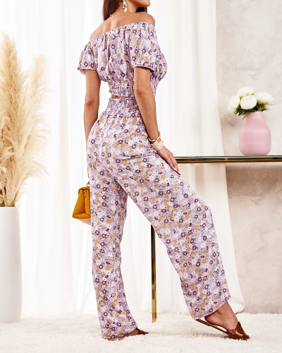 Royalfashion Lila zweiteiliges Set für Frauen mit Blumenmuster