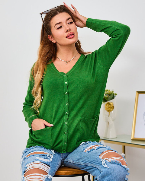 Royalfashion Green Damen Strickjacke Pullover mit Taschen