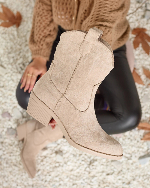 Royalfashion Бежеві жіночі утеплені ковбойські чоботи Bronco