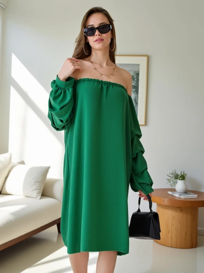 Royalfashion Glattes Damenkleid im spanischen Stil mit Rüschen